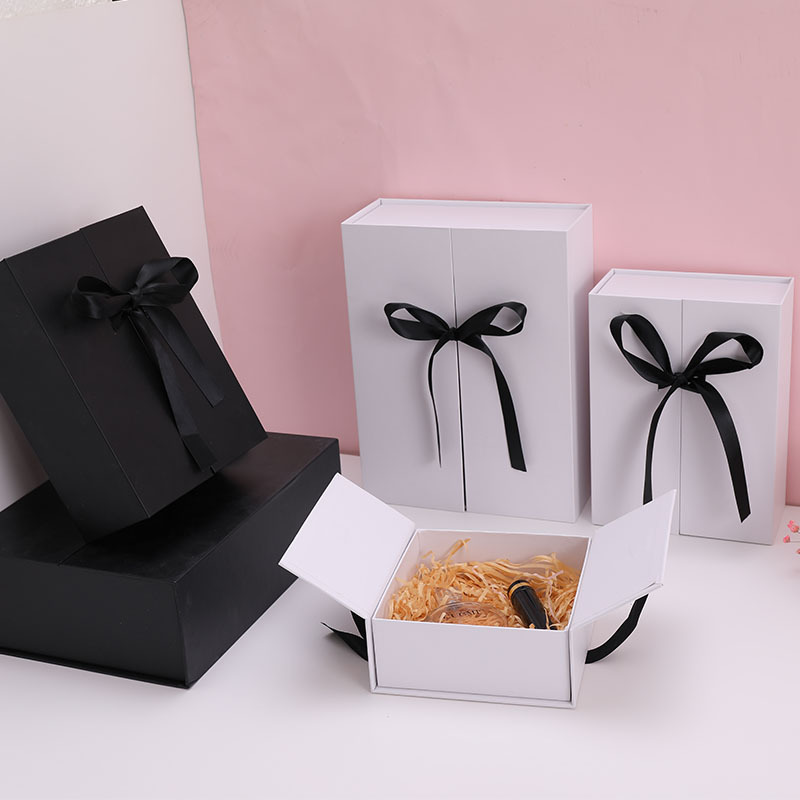 Black & White Double Door High-End Gift Boxes With Ribbon
